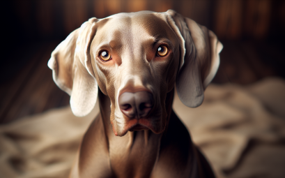Braque de weimar le chien de chasse elegant au regard percant