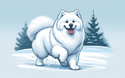 Samoyede le chien blanc et energique au sourire eclatant